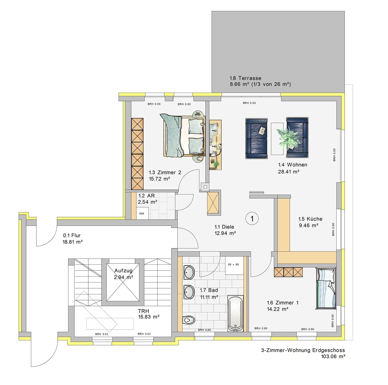 3-Zimmer-Wohnung im Erdgeschoss (W1)