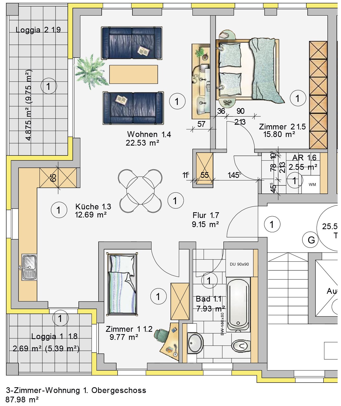 3-Zimmer-Wohnung im 1. Obergeschoss (W1)